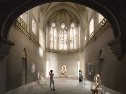 Recreación por ordenador de la capilla del Colegio de la Asunción reconvertida para albergar el Museo Rodin en Santa Cruz de Tenerife.