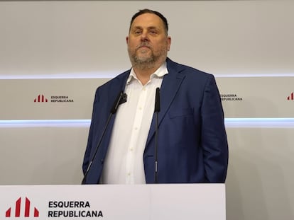El presidente de ERC, Oriol Junqueras, en una rueda de prensa.