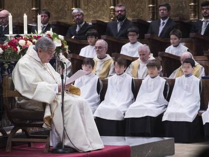 El abad de Montserrat, Josep Maria Soler, pide perdón a las víctimas de abusos en una misa en febrero.