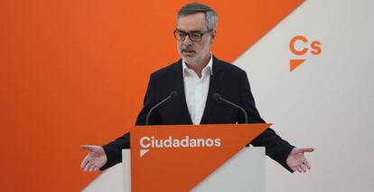 José Manuel Villegas, este lunes, tras la reunión de la ejecutiva de Ciudadanos.