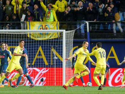 Unal celebra su primer gol al Atlético.