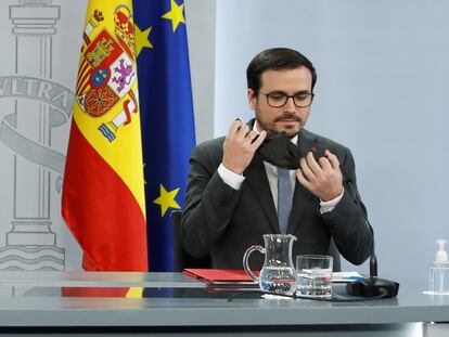 El ministro de Consumo, Alberto Garzón, este martes tras el Consejo de Ministros.