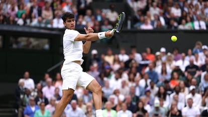 Alcaraz, durante el partido de la tercera ronda contra el francés Humbert.