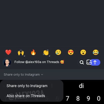 Captura de pantalla de la integración de Threads en Instagram