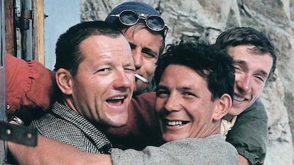 From left to right, Mazeaud, Guillaume, Veille and Kohlmann, on July 8, 1961 in the Fourche hut.