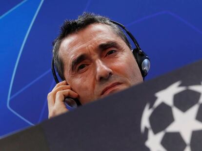 Ernesto Valverde, en la conferencia de prensa en la ciudad deportiva. 