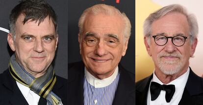 De izquierda a derecha, Paul Thomas Anderson, Martin Scorsese y Steven Spielberg.