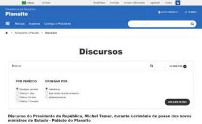 Até terça-feira, havia buscador sobre discursos.