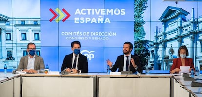 Pablo Casado preside este lunes la reunión con los comités de dirección del Grupo Popular.