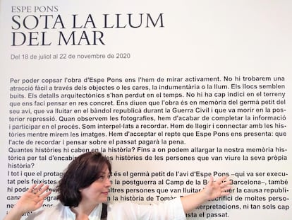 Espe Pons delante del cartel que anuncia su instalación fotográfica. / JORDI BOVÉ