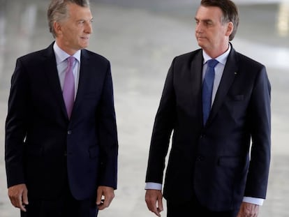 Mauricio Macri e Jair Bolsonaro, no encontro em Brasília nesta quarta-feira.