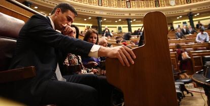 Pedro Sánchez, durant la moció de censura contra Rajoy.