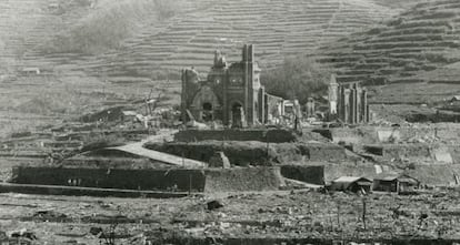 La catedral de Urakami, en Nagasaki, tras la bomba nuclear.