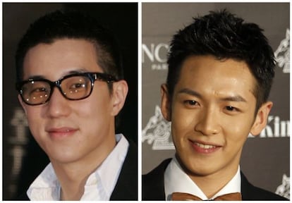 Jaycee Chan y, a la derecha, He Zhendong, ambos arrestados en Pekín por consumo de drogas.