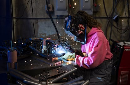 A factory worker in Eugene, Oregon on April 19.