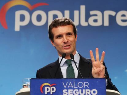 Pablo Casado, en rueda de prensa tras la reunión del comité ejecutivo nacional del PP el 29 de abril.