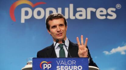 Pablo Casado, en rueda de prensa tras la reunión del comité ejecutivo nacional del PP el 29 de abril.