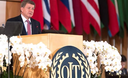 El director de la Organización Internacional del Trabajo (OIT), Guy Ryder, pronuncia su discurso en la apertura de la conferencia inauguración