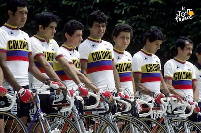 El Equipo colombiano en el Tour de Francia 1983.