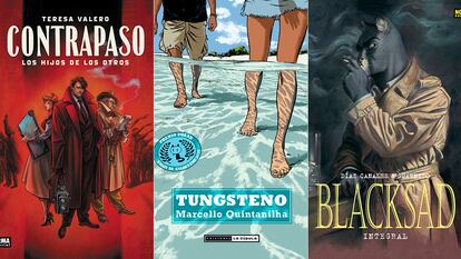 Los libros gráficos de Teresa Valero ('Contrapaso. Los hijos de los otros'), Marcello Quintanilha ('Tungsteno') y Díaz Canales y Guarnido ('Blacksad'). 
