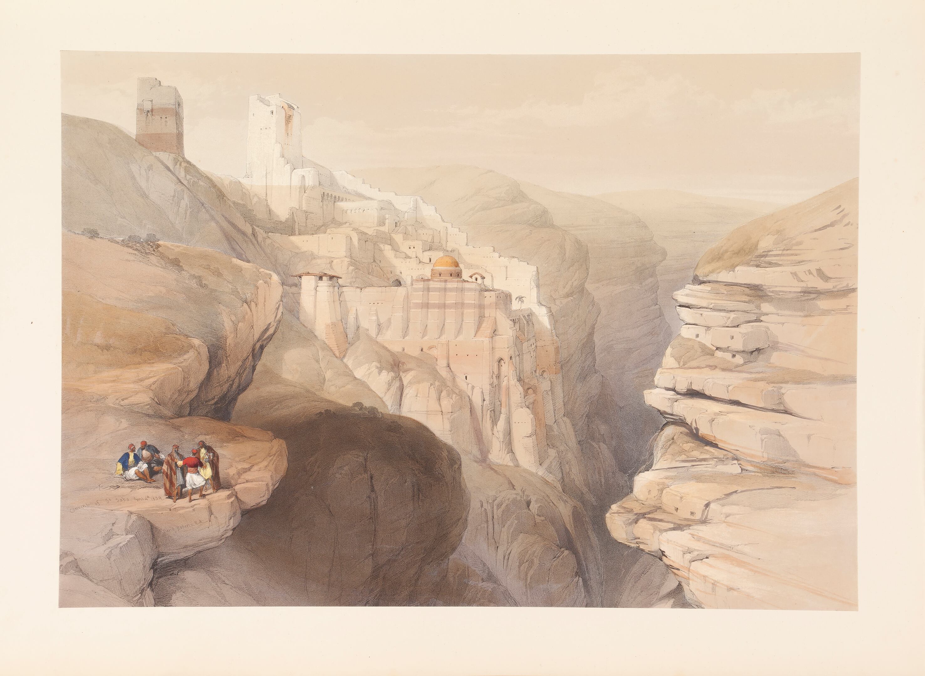 Litografía del convento de San Saba, en Tierra Santa, de David Roberts, en 1839.