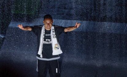 Keylor Navas, durante la celebración de la Undécima en el Bernabéu.