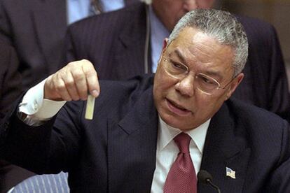 Colin Powell, durante su intervención en el Consejo de Seguridad de la ONU el 5 de febrero de 2003.
