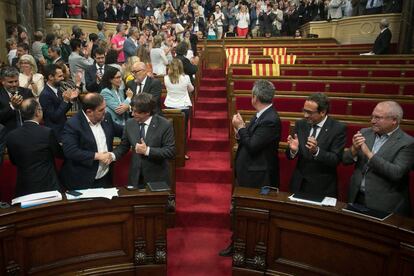 Pleno en el Parlament, tras la aprobación de la Ley del referéndum.
 