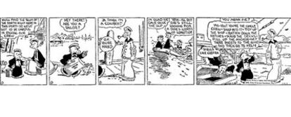 La tira del 17 de enero de 1929 de <i>Thimble Theatre,</i> de Elzie Crisler Segar, con la primera aparición de Popeye.