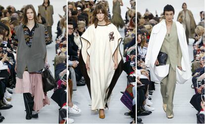 Tres de las propuestas de la última colección de Céline, la línea para la primavera/verano 2018 presentada el pasado octubre en París.