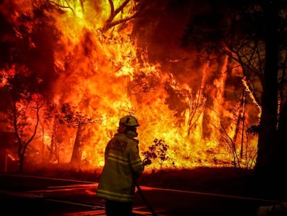 Un bombero intenta apagar un incendio en Bilpin (Australia) el 19 de diciembre de 2019.