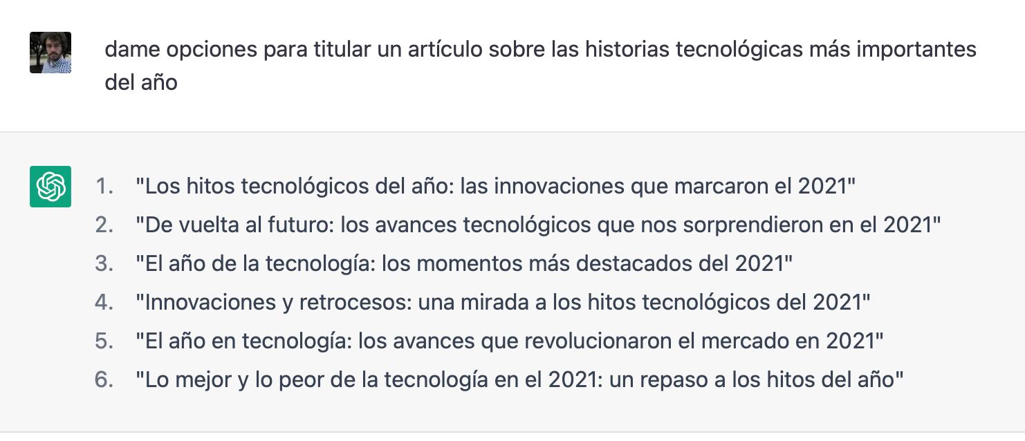 Opciones de titulares para un artículo resumen del año sobre tecnología.