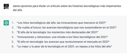 Opciones de titulares para un artículo resumen del año sobre tecnología.