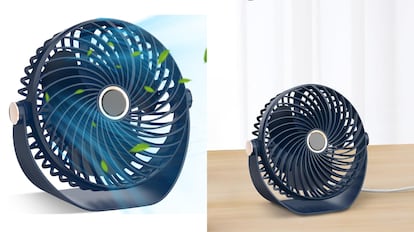 Este modelo de ventilador de mesa mini tiene una rotación completa de 360 grados.