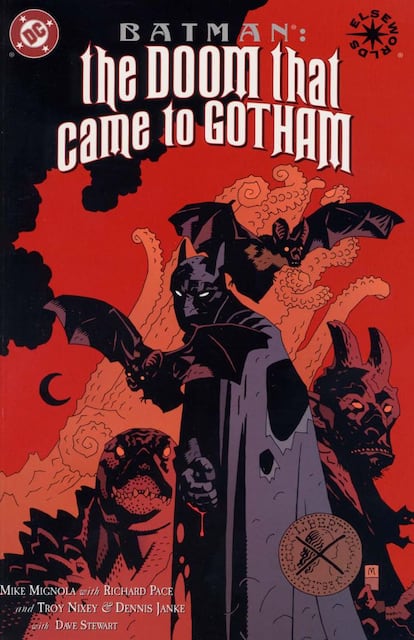 ¿Lovecraft y Batman? Mike Mignola debió pensar, ¿por qué no? Con un ambiente que transpira la fascinación por el ocultismo y el horror extraño -de criaturas ignotas y multitentaculares- del escritor de Providence, 'The Doom that came to Gotham' desvela el lado más esotérico de Batman.

El propio título de la obra es un guiño al autor de 'Las montañas de la locura'. Uno de los relatos más famosos de Lovecraft se titula 'La maldición que cayó sobre Sarnath'.

Entre las muchas criaturas que pululan por las viñetas, destaca el propio Batman, transformado en un literal hombre vampiro en el desenlace de la historia.