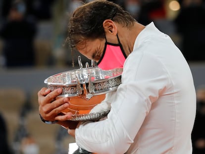 Spain's Rafael Nadal after winning the final match of the French Open tennis tournament at the Roland Garros stadium in Paris.