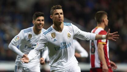 Cristiano Ronaldo celebra un gol durante el partido del 18 de marzo en el Estadio Santiago Bernabeu.