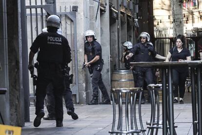 Police after the attack in Barcelona.