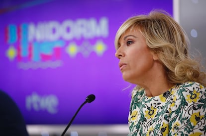 La directora de Comunicación y Participación de la Corporación RTVE, María Eizaguirre, durante la rueda de prensa de este miércoles en Madrid.
