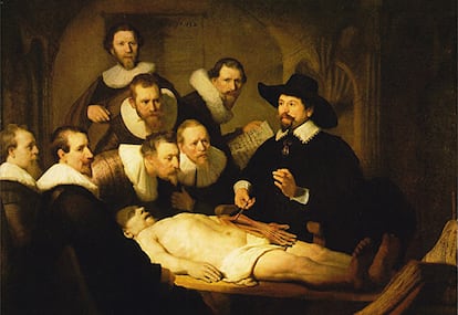 El profesor de anatomía de la sociedad de cirujanos de Amsterdam, Nicolaes Tulp, encargó en 1632 a Rembrandt pintar un retrato de grupo de su asociación. Nace así el famoso 'La lección de anatomía del profesor Tulp' (169,5 por 216,5 centímetros), que hoy se conserva en el Museo Mauritshuis de La Haya.