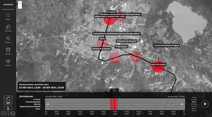 Imagen de la plataforma, el mapa y debajo, la línea de tiempo.
