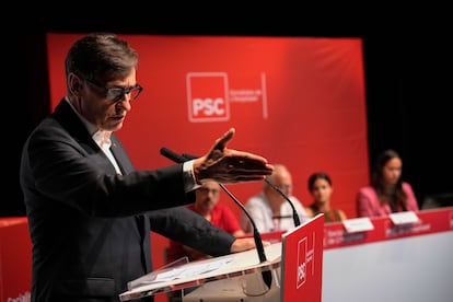 El primer secretario del PSC y president Salvador Illa, el jueves, en un mitin del PSC.