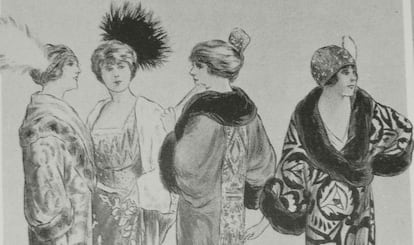 Mujeres vestidas de Paul Poiret, en una ilustración de Paul iribe.