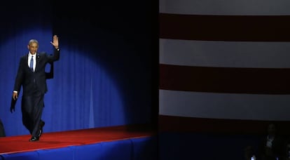 Barack Obama chega para pronunciar o seu último discurso como presidente, em Chicago.