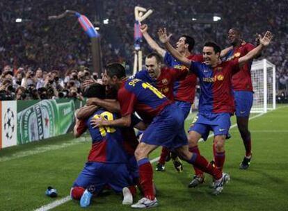 Los jugadores del Barça celebran un gol en la final de la Liga de Campeones.