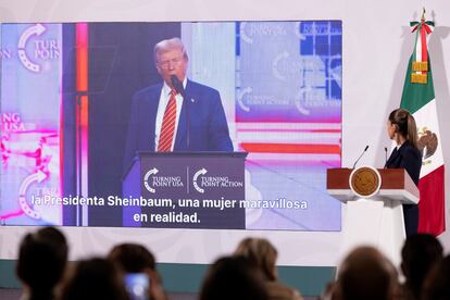 Claudia Sheinbaum durante una conferencia de prensa, en Palacio Nacional, en Ciudad de México, el 23 de diciembre de 2024.