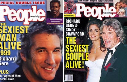En 1999 (izquierda) Richard Gere tenía 50 años cuando fue honrado con el título de el hombre vivo más sexy. No era su primera vez: 'People' no nombró al hombre vivo más sexy en 1993, sino que prefirió elegir a la pareja más sexy, conformada Cindy Crawford y el propio actor.