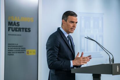 El presidente Pedro Sánchez, durante la rueda de prensa celebrada ayer después del primer Consejo de Ministros.