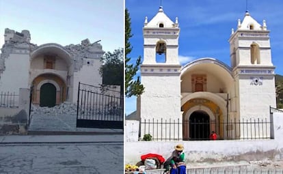 La Iglesia distrito de Ichupampa destruida tras el seísmo.