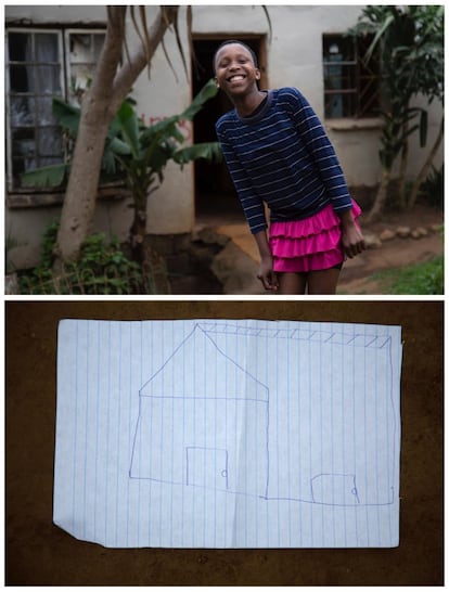 La foto enseña como Khanyo Mchunu de 13 años y que vive en Embo quiere para esta navidades una casa.